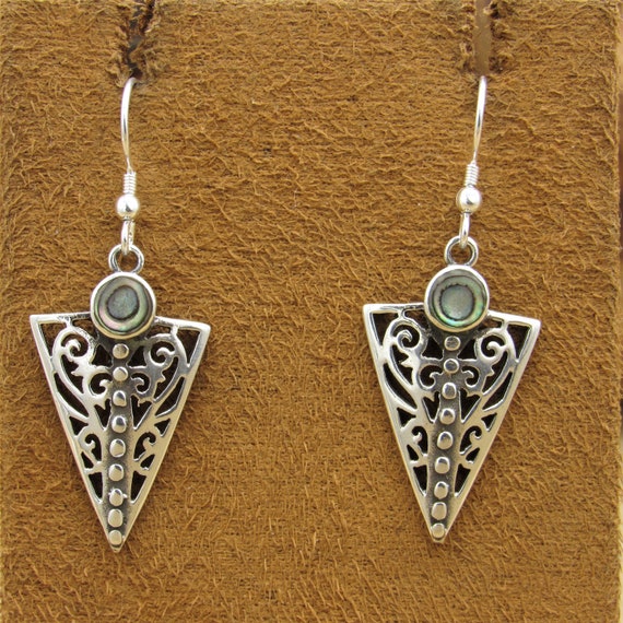 Triangle Sterling Silver Filigree Earrings with A… - image 2
