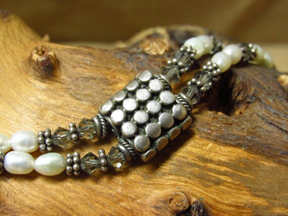 Unique Double Strand Silver Bead and Pearl Bracel… - image 6