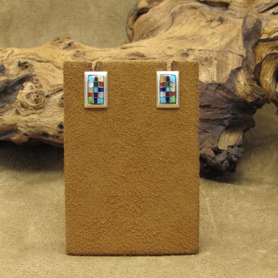 Rectangular Sterling Silver Multi-Stone Inlay Pos… - image 1