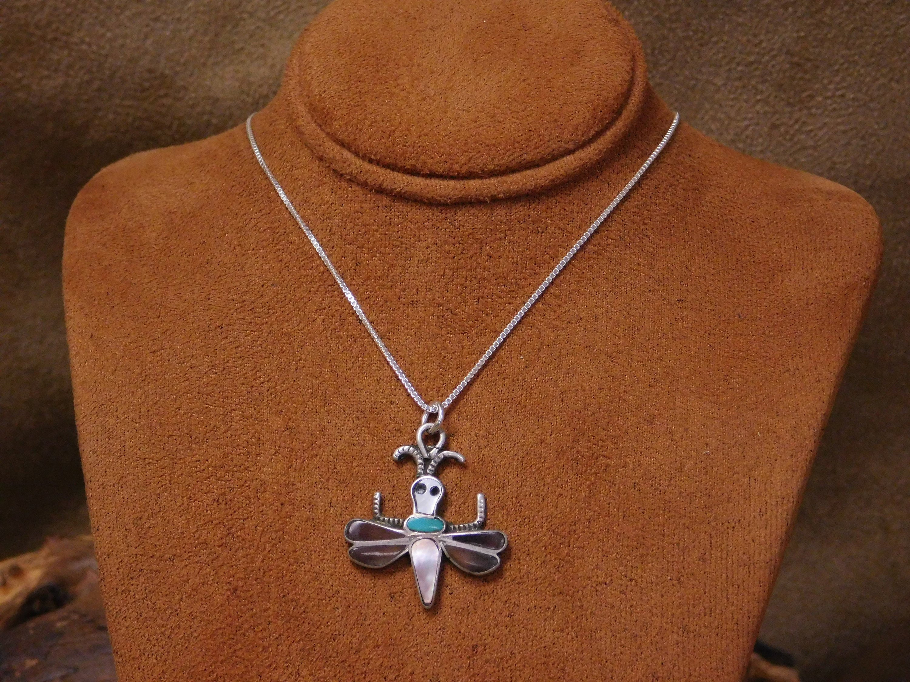 Vintage Sterling Silver Inlay Firefly Necklace 50