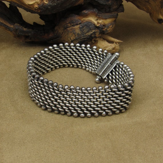 Sterling Silver Mesh Link Bracelet with Pull Pin … - image 4