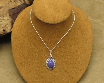 Sterling Silver Charoite Pendant and Chain Necklace