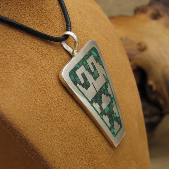 Sterling Silver and Malachite Chip Inlay Necklace - image 3