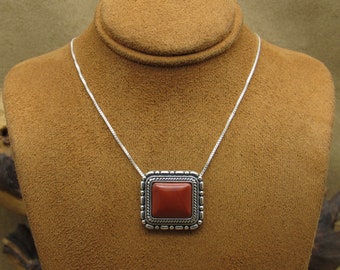 Vintage Sterling Silver and Red Jasper Block Pendant