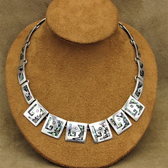 Sterling Silver Abalone Inlay Link Necklace from … - image 1