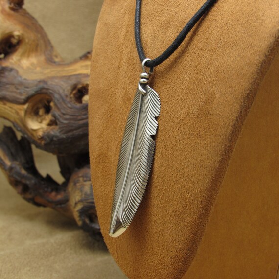 Vintage Sterling Silver Stamped Feather Necklace - image 4