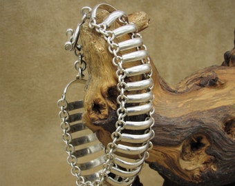 Sterling silver Curved-Bar Link Toggle Bracelet