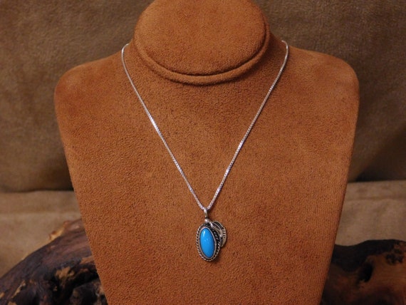 Sterling Silver and Faux Turquoise Necklace - image 1