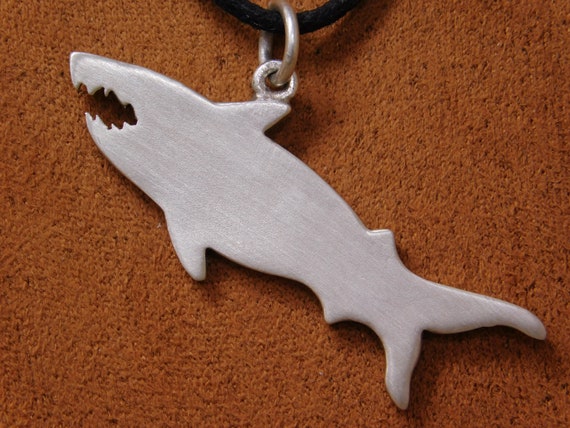 Vintage Sterling Silver Shark Pendant on a Black … - image 2