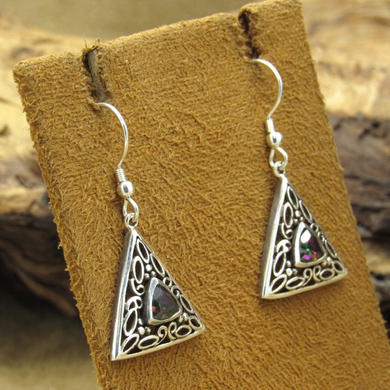 Vintage Sterling Silver Triangular Mystic Topaz E… - image 4