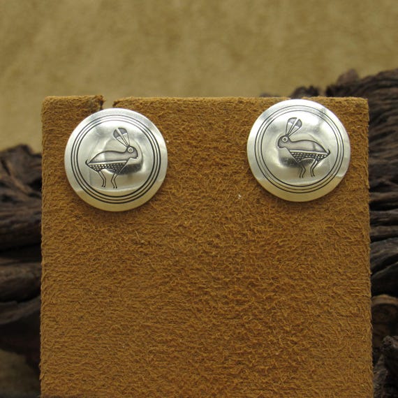 Sterling Silver Button Earrings with Mimbres Styl… - image 2