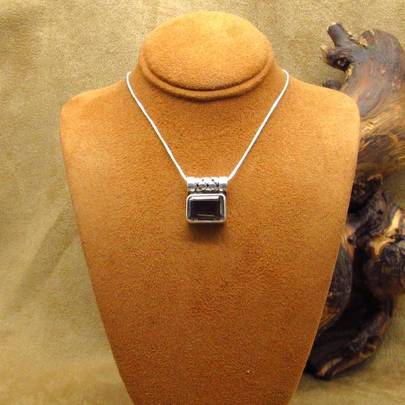 Sterling Silver Rectangular Quartz Pendant Neckla… - image 1