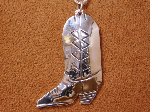 Vintage Sterling Silver Cowboy Boot Necklace - image 2