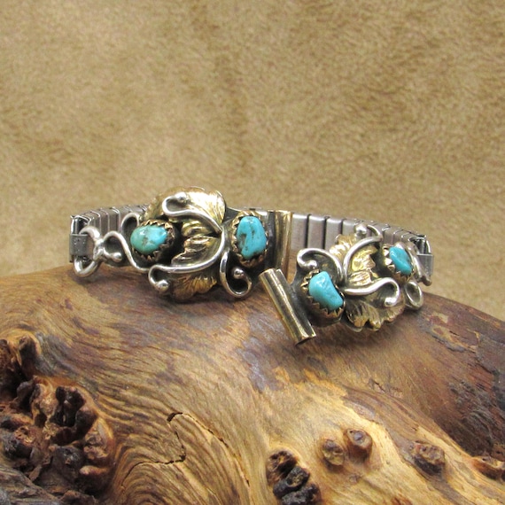 Vintage Turquoise Stone Watch Set Vintage Sterling Silver Inlaid with Turquoise Watch Band  main image 4