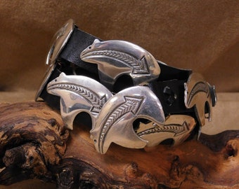 VTG Navajo Bear Paw Shadow Box Concho Belt 60in Long Silver  display picture 2