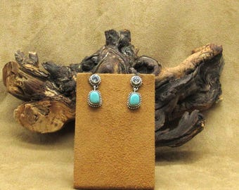 Vintage Sterling Silver Green Turquoise & Blue Topaz Drop Earrings