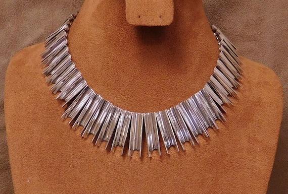 Sterling Silver Graduated Rectangle Link Collar N… - image 1