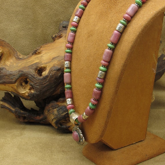 Sterling Silver, Rhodonite and Turquoise Bead and… - image 3