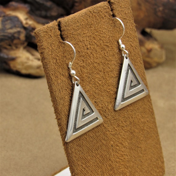 Triangular Sterling Silver Maze Dangle Wire Earri… - image 3