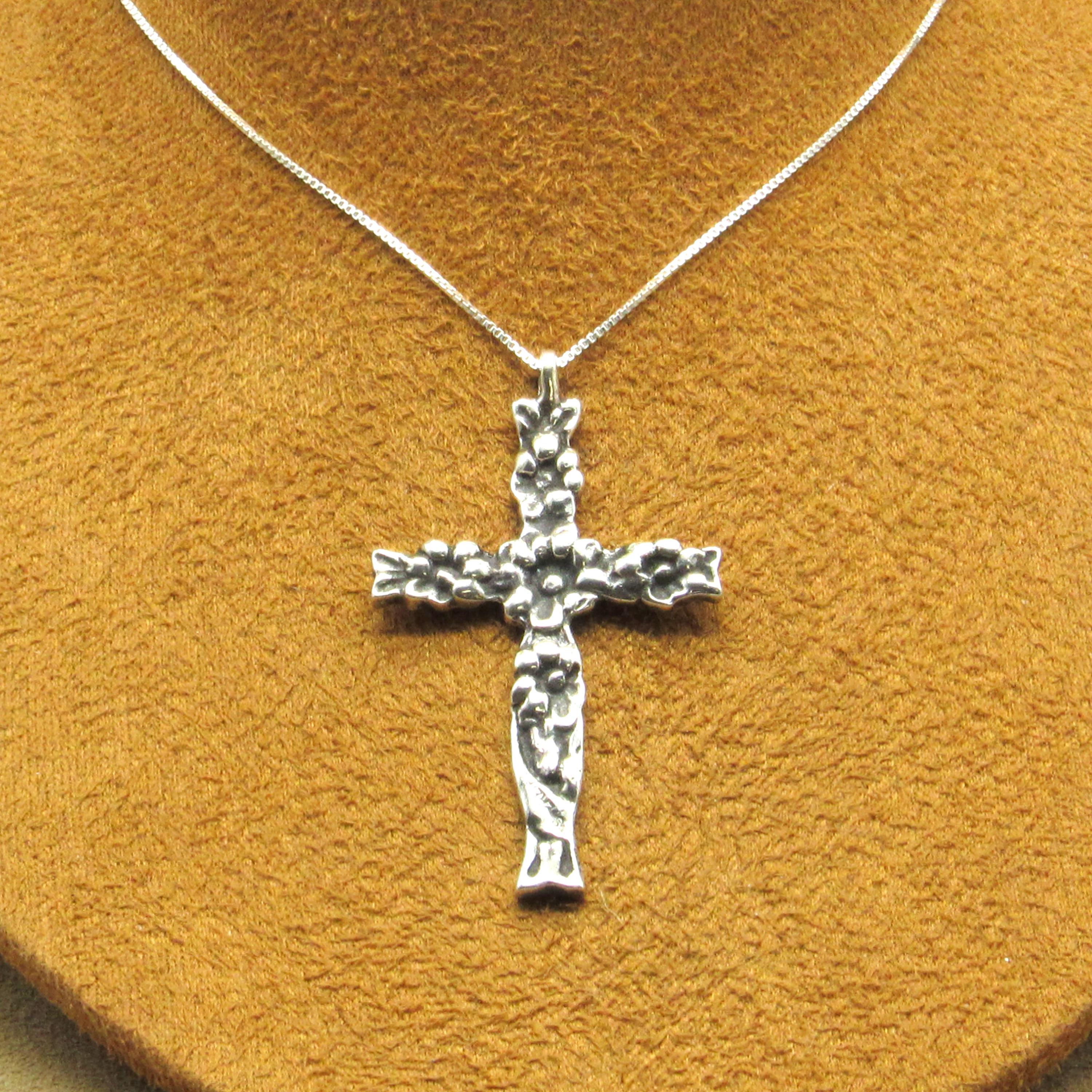 Sterling Silver Floral Design Cross Necklace - Etsy