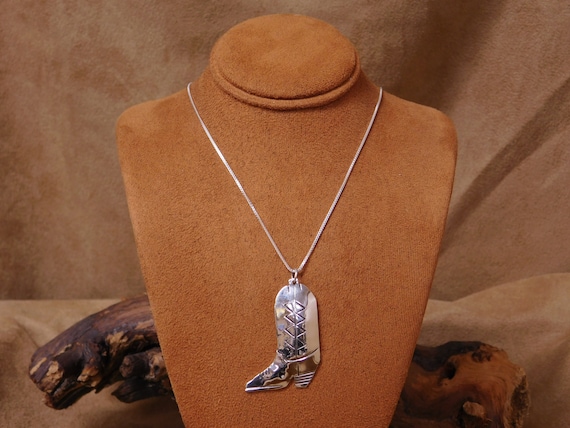 Vintage Sterling Silver Cowboy Boot Necklace - image 1