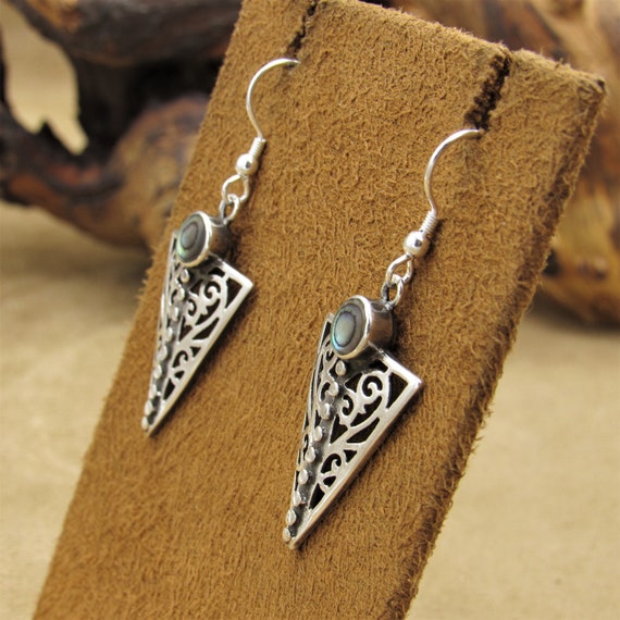 Triangle Sterling Silver Filigree Earrings with A… - image 4