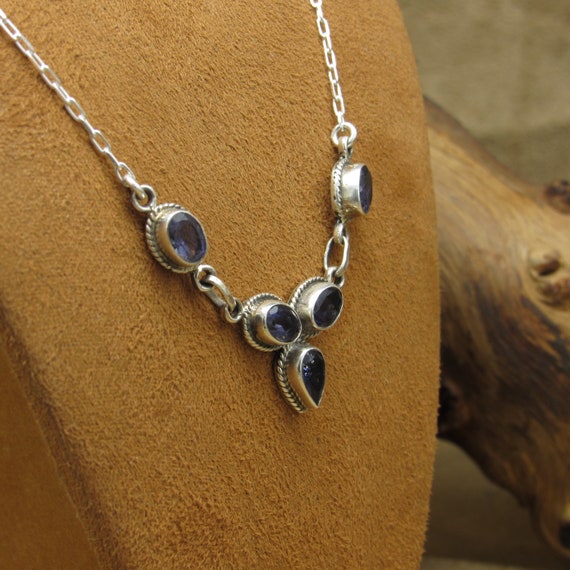 Sterling Silver and Blue Stones Necklace - image 3