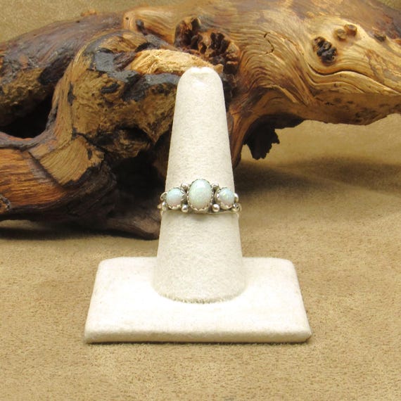 Sterling Silver Three Lab Opals Ring Size 8.25
