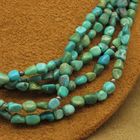 Vintage Sterling Silver Five Strand Turquoise Cho… - image 2