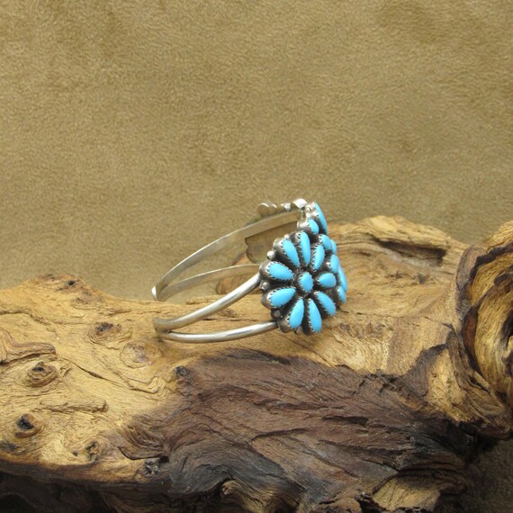 Sterling Silver Block Turquoise Flower Cluster Cuff Bracelet by