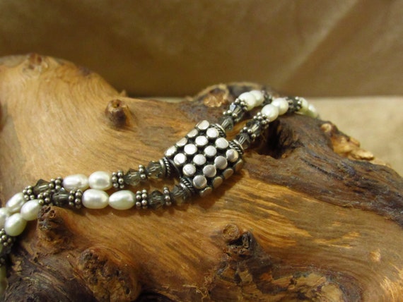 Unique Double Strand Silver Bead and Pearl Bracel… - image 5