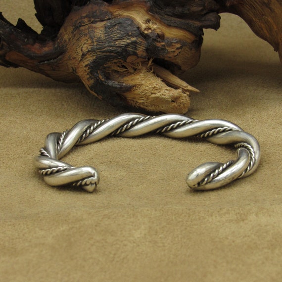 Heavy Sterling Silver Twisted Rope Cuff Bracelet Gem