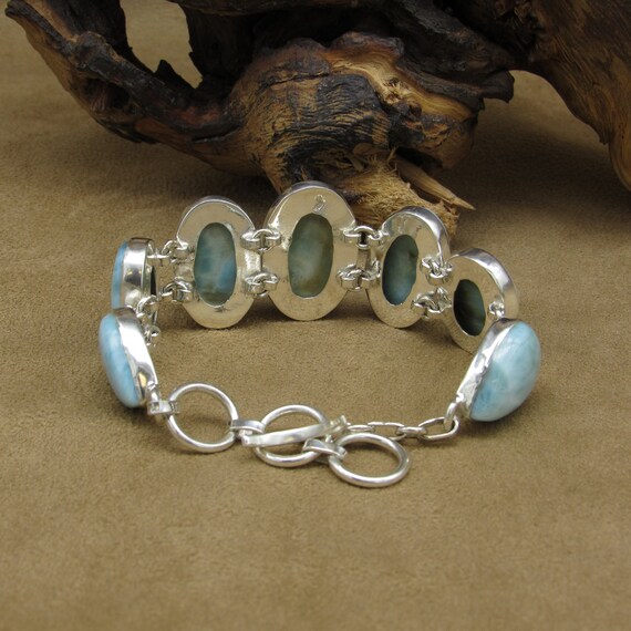 Sterling Silver Seven Stone Larimar Link Bracelet - image 4