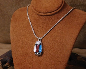 Vintage Sterling Silver Multi Stone Inlay Necklace