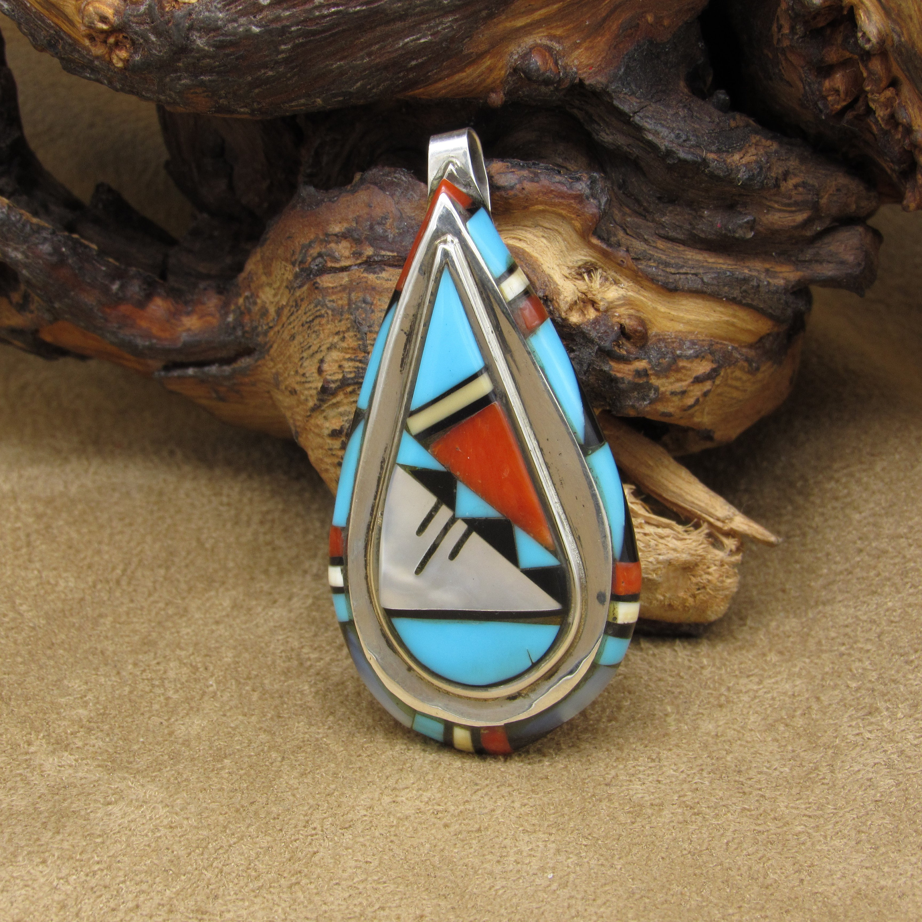 Zuni Sterling Silver Inlaid Teardrop Pendant by Lena Tsethlikai - Etsy