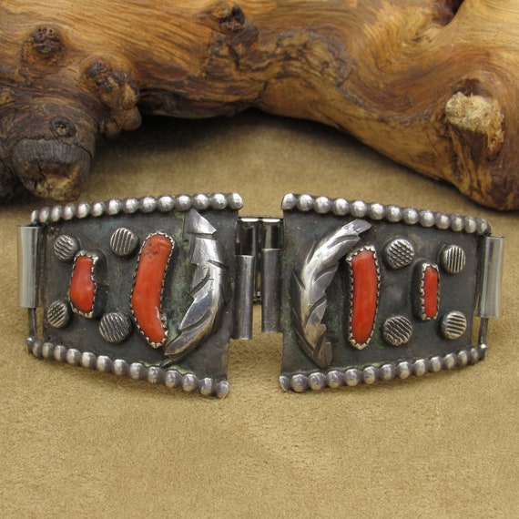 Men's Southwest Sterling Silver and Coral Watchban