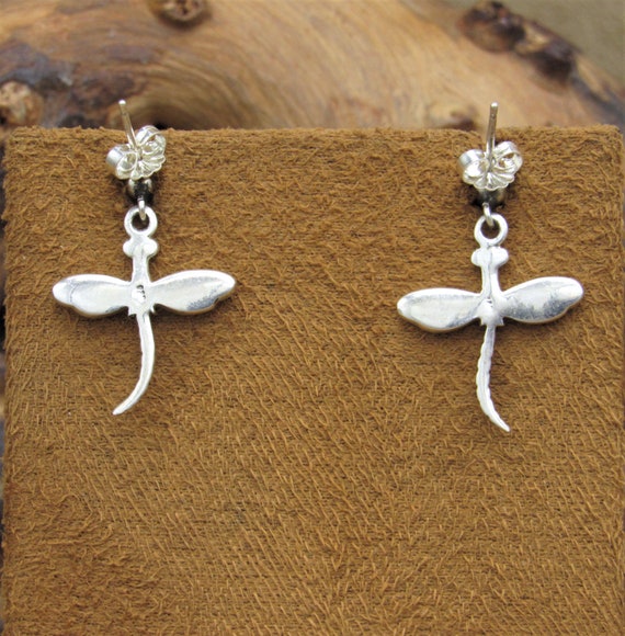 Sterling Silver Dragonfly Dangle Post Earrings - image 5