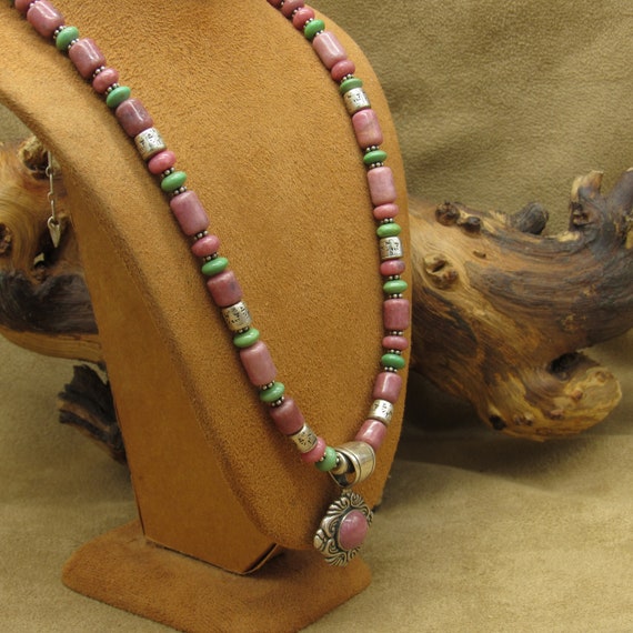 Sterling Silver, Rhodonite and Turquoise Bead and… - image 4