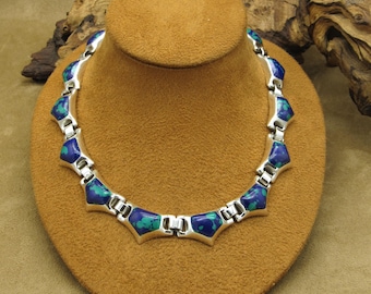 Mexican Link 950 Silver Blue and Green Block Stone Necklace - Etsy