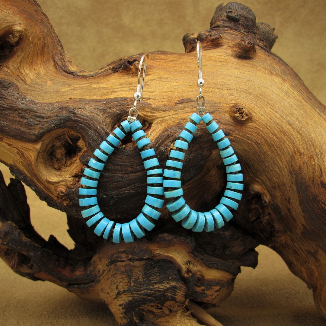 Graduated Turquoise Heshi Loop Wire Dangle Earrings - Etsy