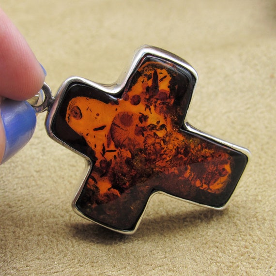 Sterling Silver and Amber Cross Pendant - image 5