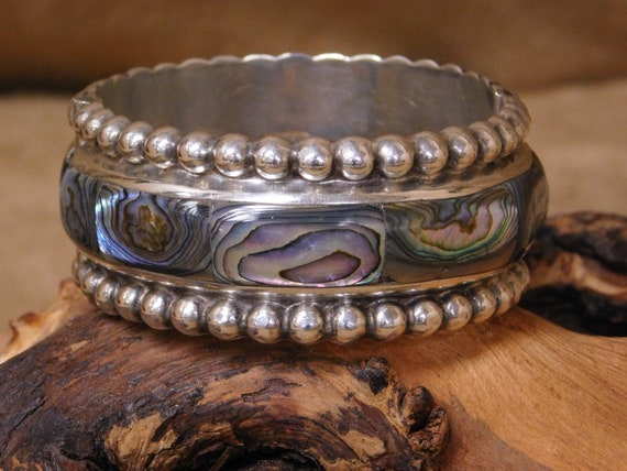 Vintage Sterling Silver Abalone Shell Bracelet - image 1