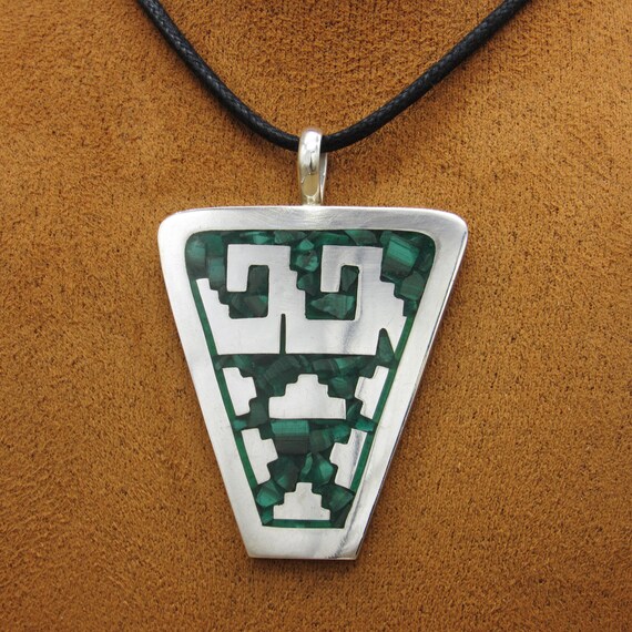 Sterling Silver and Malachite Chip Inlay Necklace - image 2