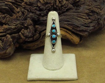 Sterling Silver Zuni Style Snake Eye Turquoise Ring Size 6.75