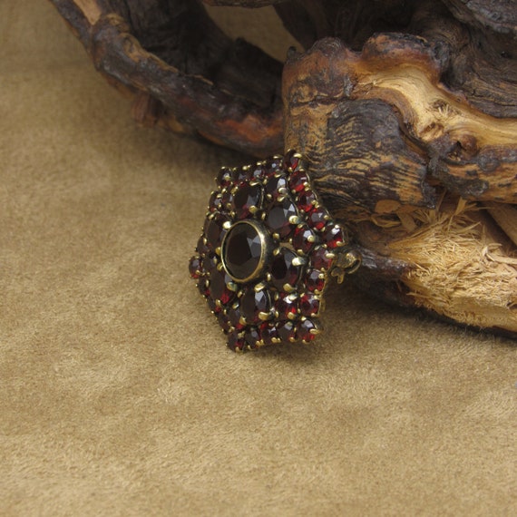 Sterling Silver Gold Tone Red Faceted Stones Hexa… - image 3