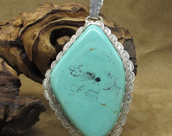 Southwest Design Large Sterling Silver Turquoise Pendant