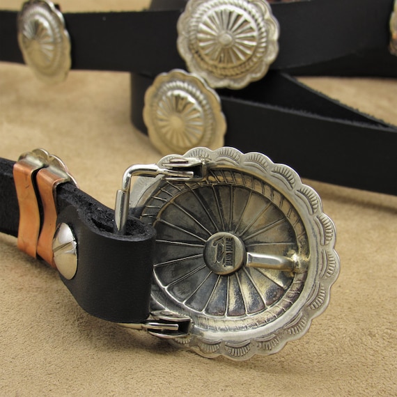 Handmade Nickel Southwest Concho Belt on Black Leather - Etsy