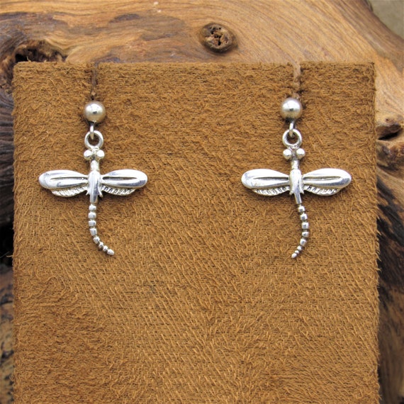Sterling Silver Dragonfly Dangle Post Earrings - image 2
