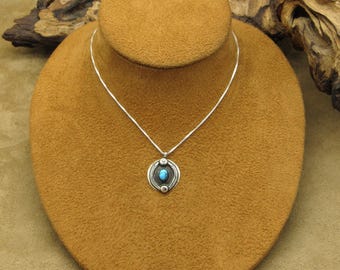 Sterling Silver and Turquoise Pendant on Box Chain Necklace