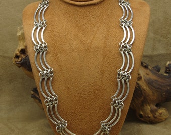 Sterling Silver Link Necklace from Mexico with Scalloped Look